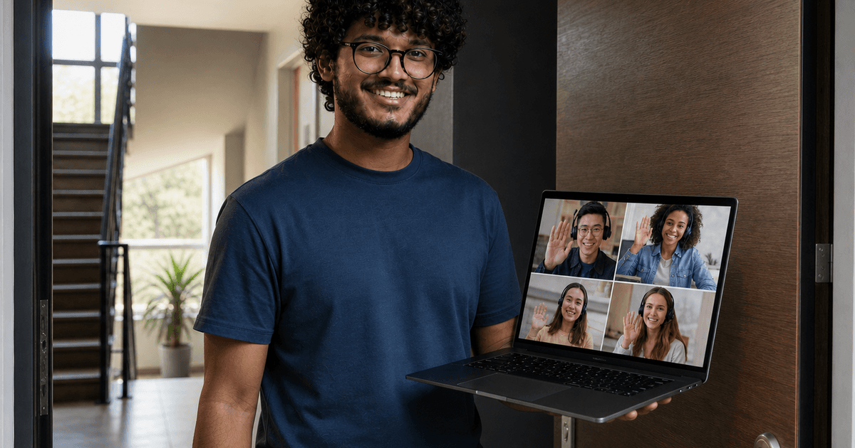 Adult learner studying English on a laptop